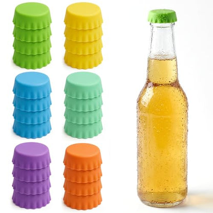 24 PCS Silicone Bottle Caps 6 Colors Reusable Beer Bottle Caps Wine Cap for Beer, Soda, Wine, Soft Drink Bottles, Home Brewing Kitchen Gadgets