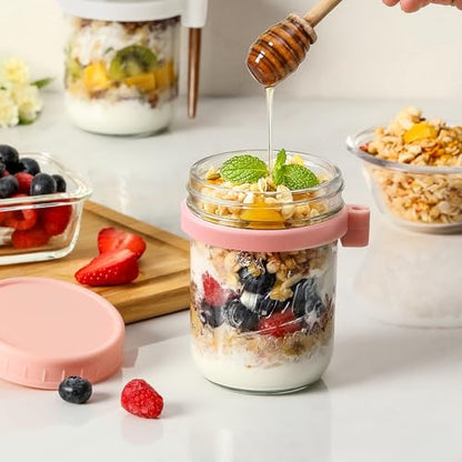 4 Pack Overnight Oats Containers with Lids and Spoons, 16 oz Glass Mason Jars with Airtight Lids, Overnight Oats Jars for Milk, Cereal, Fruit - color: Light Colors