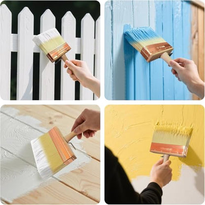 Deck Stain Brush 5", Attachable Paint Brush with Wooden Handle | Ergonomic wooden handle, Soft shed-resistant bristles, Detachable design, Washable & reusable, For furniture refinishing - color: 5 Inch