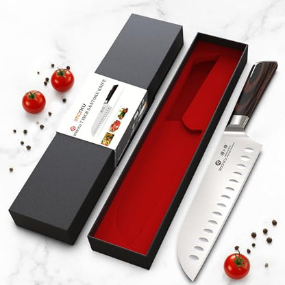 imarku Japanese Santoku Knife 7 Inch, Ultra Sharp Chef Knife, Professional Grade Powder High Carbon Steel Forged Kitchen Knife, PakkaWood Ergonomic Handle, Gifts for Women and Men - color: Classic Brown