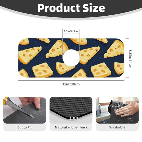 Bright Cheese Print Faucet Mat for Kitchen Sink, Absorbent Fast Drying Faucets Mat Splash Guard, Cute Kitchen Sink Mats for Around Faucet Draining