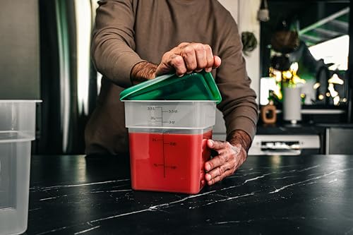 Cambro Food Storage Container with Lid (Microwave Safe and BPA-Free) - 2 Pack - Classic Series Square with Green Lid - 4 QT (Quart) - Commercial Grade for Food Prep (Translucent) - size: 4 QT + Lid