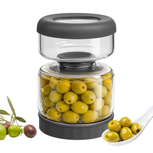 WhiteRhino Glass Pickle Jar with Strainer Flip,25oz Pickle Container,Hourglass Pickle Juice Separator Jar for Olives,Gherkins or Sliced,Leakproof Dishwasher Safe - color: 25oz Smoky Grey Pickle jar