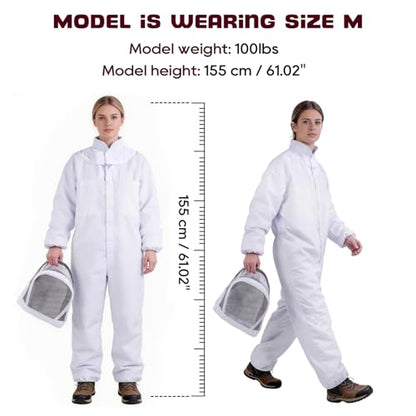 LONGADS Professional Bee Suit for Men and Women, Full Body Beekeeping Suit with Gloves & Protective Round Veil, Size M (Fits 57-61 Inches / 4'9"-5'1") for Apiary & Backyard - size: M for 4'11"-5'3"