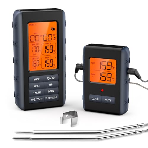 Remote Meat Thermometer Wireless, Vauno Wireless Meat Thermometer for Grilling and Smoking with Dual Meat Probe, Kitchen Timer, Digital Cooking Food Thermometer for Smoker BBQ Oven Outside Grill - style: 2 Probes