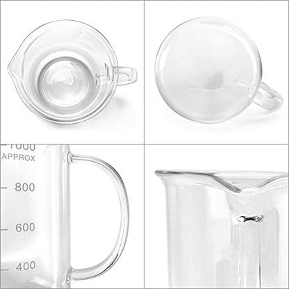 QWORK Beaker with Handle, 1000ml/33.81oz Measuring Cup, Borosilicate Glass,Beaker Mug with Pouring Spout - size: 1000 ml