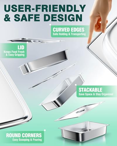WantJoin Steam Table Hotel Pans with Lid 1/1 Full Size 6 Inch Deep 3 Pack, Stainless Steel Metal Tray Sets Food Storage Container, Commercial Restaurant Chafing Dishes Buffet Warmer Catering Supplies - color: 6" Deep 3 Pack, size: 1/1 Size
