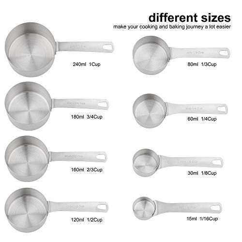 Measuring Cups Set, 18/8 Stainless Steel Measuring Cups for Dry & Liquid, Metal Measure Cups With Bonus Magnetic Conversion Chart for Kitchen & Baking - size: A: 8cups