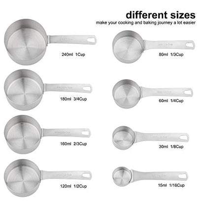 Measuring Cups Set, 18/8 Stainless Steel Measuring Cups for Dry & Liquid, Metal Measure Cups With Bonus Magnetic Conversion Chart for Kitchen & Baking - size: A: 8cups