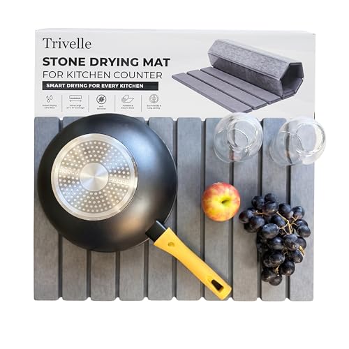 Stone Drying Mat for Kitchen Counter, Extra Large Stone Dish Drying Mat 23.6 x 15.5 in, Quick Drying Matt Kitchen Counter for Dishes, Soapstone Dish Mat, Quick Dry Gray Diatomite Sink Pad