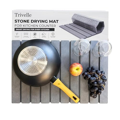 Stone Drying Mat for Kitchen Counter, Extra Large Stone Dish Drying Mat 23.6 x 15.5 in, Quick Drying Matt Kitchen Counter for Dishes, Soapstone Dish Mat, Quick Dry Gray Diatomite Sink Pad