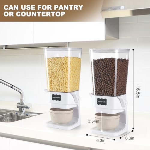 Cereal Dispenser Countertop with Cereal Bowls,16 Labels & Pen, Cereal Containers Storage, Candy Dispenser, Dry Food Dispenser For Pantry - Not Easy to Crush Food (White, 2 Pack) - color: White 2Pack