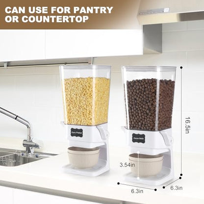 Cereal Dispenser Countertop with Cereal Bowls,16 Labels & Pen, Cereal Containers Storage, Candy Dispenser, Dry Food Dispenser For Pantry - Not Easy to Crush Food (White, 2 Pack) - color: White 2Pack