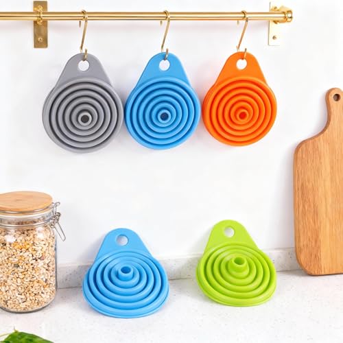 6 Pcs Funnels for Kitchen Use Filling Bottles, Silicone Funnel Small and Large, Foldable Funnel Kitchen Accessories Gadgets