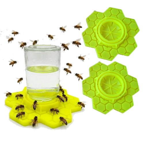 2 Pack Silicone Bee Feeder for Mason Jars | Drown-Free Honeycomb Bee Watering Station Fits Regular & Wide Mouth | Safe Sugar Syrup Feeding Station for Beekeepers & Backyard Gardens (Yellow)