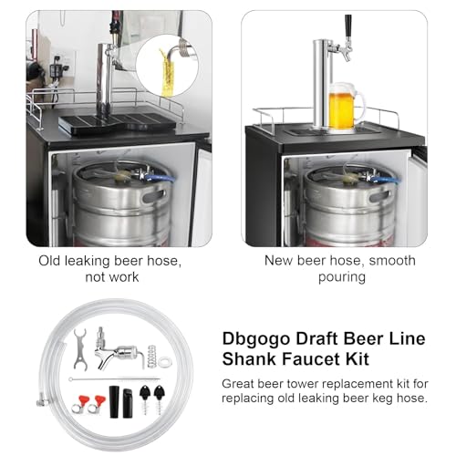 Draft Beer Line Shank Faucet Kit, Beer Keg Tap Kegerator Tower Dispenser Replacement Set with Self-Closing Spring Spanner Wrench No Leak 5.5 Feet 3/16'' Brewing Tubing 1/4'' Keg Coupler Barb - size: Faucet (Stainless Core) +Tube Kit