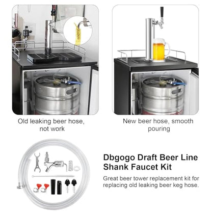 Draft Beer Line Shank Faucet Kit, Beer Keg Tap Kegerator Tower Dispenser Replacement Set with Self-Closing Spring Spanner Wrench No Leak 5.5 Feet 3/16'' Brewing Tubing 1/4'' Keg Coupler Barb - size: Faucet (Stainless Core) +Tube Kit