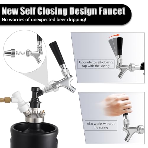FERRODAY Stainless Steel Core Ball Lock Beer Faucet, Self-Closing Beer Tap with Ball Lock Quick Disconnect Set, Beer Keg Tap Ball Lock Tap Party Picnic Corny Keg Tap for Homebrew