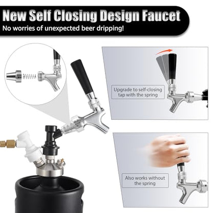 FERRODAY Stainless Steel Core Ball Lock Beer Faucet, Self-Closing Beer Tap with Ball Lock Quick Disconnect Set, Beer Keg Tap Ball Lock Tap Party Picnic Corny Keg Tap for Homebrew