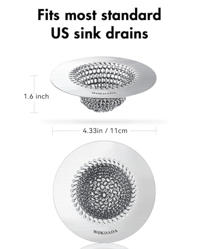Wokdada Sink Drain Strainer, Reversible No Clog Mesh Kitchen Sink Drain Strainer, 304 Stainless Steel & Rust-Proof/Masterfully Handcrafted, Easy Clean, Dishwasher Safe, Fits Standard Sink Drain - color: Bright Silver