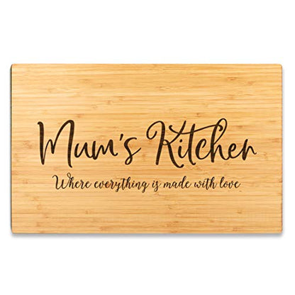 Andaz Press Large Bamboo Wood Cutting Board Gift, 17.75 x 11-inch, Mum's Kitchen Where Everything is Made With Love, 1-Pack, Engraved Serving Chopping Board Christmas Birthday Chef Kitchen Ideas - color: Mum