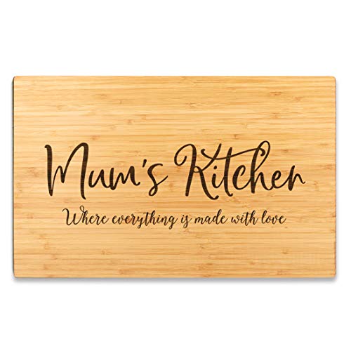 Andaz Press Large Bamboo Wood Cutting Board Gift, 17.75 x 11-inch, Mum's Kitchen Where Everything is Made With Love, 1-Pack, Engraved Serving Chopping Board Christmas Birthday Chef Kitchen Ideas - color: Mum