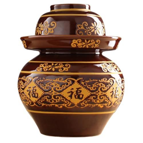 Ceramic Pickle Jar with Lids,Large Traditional Chinese Porcelain Pickle Jar Pickling Jars,Ceramic Fermentation Crock with Water Seal Airlock Lid,Sauerkraut Crock 5KG (5KG - size: 5KG
