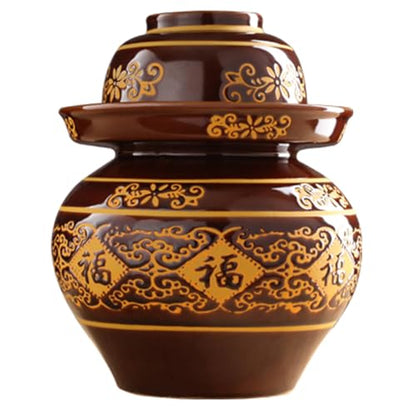 Ceramic Pickle Jar with Lids,Large Traditional Chinese Porcelain Pickle Jar Pickling Jars,Ceramic Fermentation Crock with Water Seal Airlock Lid,Sauerkraut Crock 5KG (3KG - size: 3KG