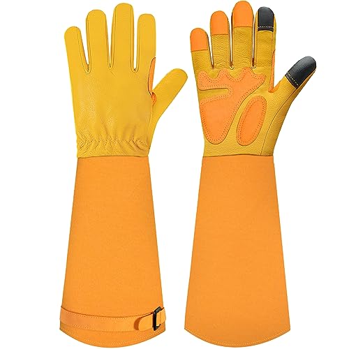 Long-Gardening-Gloves for Women/Men - Thorn Proof Rose Pruning Gloves Heavy Duty Gauntlet, Best Garden Gifts for Gardener-L - color: Bright Yellow, size: Large (Pack of 1)