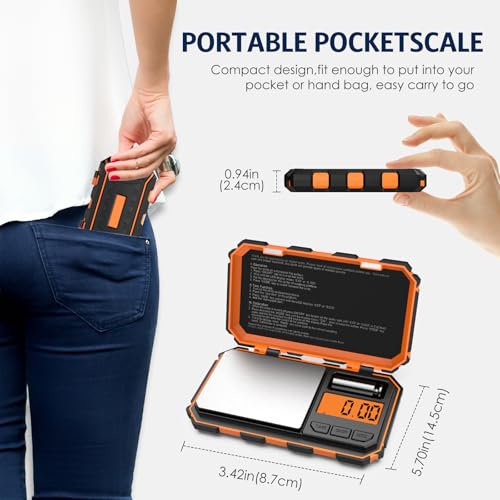 Digital Gram Scale, 200g x 0.01g Pocket Scale, Mini 6 Units Jewelry Scale with LCD Display, Tare Function for Food, Jewelry, Coin, Coffee,with 50g Calibration Weight(Battery Included) - size: 200g/0.01g