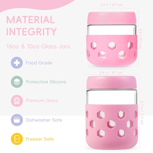 Gemice 8-Pack 16oz & 10oz Overnight Oats Containers with Lids & Silicone Sleeves, Glass Mason Jars with Airtight Lid, Wide Mouth Chia Seed Pudding Meal Prep Jar for Yogurt Berries Snack - color: Pastel Cream, size: 16oz&10oz, 8-Pack