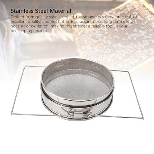 Stainless Steel Honey Strainer Double Sieve Mesh Filter Beekeeping Equipment Tools with Dual Screen Design, Extendable Arm (9.8 16.3 Inches) for 5 Gallon Buckets,