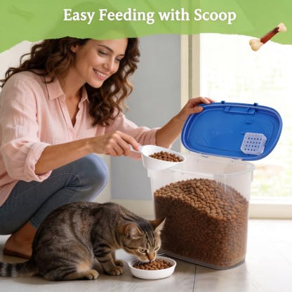 10-15 Lbs Dog Food Storage Container Airtight - Slim Pet Cat Food Container with Lid, Scoop and Cup - Clear Plastic Dry Food Storage Bin for Dogs, Cats, Bird Seeds, Kibble, Pellets, Rice, Flour - color: Sapphire Blue