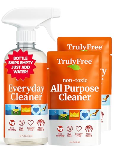Truly Free Everyday Cleaner Kit - Multipurpose Cleaner Spray, Kitchen Counter Cleaner, Natural Cleaning Products, Multi-Surface Household Solution, 16 oz Reusable Empty Bottle + Two Fills, 3 oz ea. - size: 1 Count (Pack of 1)