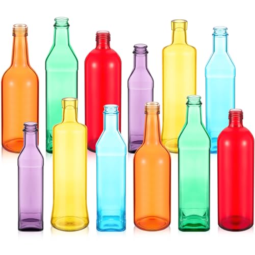 Zhehao 12 Pcs Colored Glass Bottles Colorful Empty Wine Bottles Decorative Glass Bottle for Bottle Tree Garden Yard Outdoor Home Decor(Light Rainbow Color,Tall) - color: Light Rainbow Color, style: Tall
