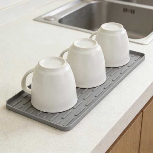 Silicone Coffee Mat, 16"X7" Heat-Resistant,Eco-friendly,Hygienic Drying Pad,Leak-Proof and Non-Slip,Removable Silicone Mat with Concave and Convex Design,（Gray 16X7） - color: Gray, size: 16" x 7"