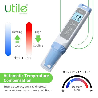 Utile pH Meter Pro,±0.01pH Accuracy pH Tester Kit, Auto Temp. Compensation, Auto 1-3 Points Calibration,Waterproof,LCD Display,4434.0003.1