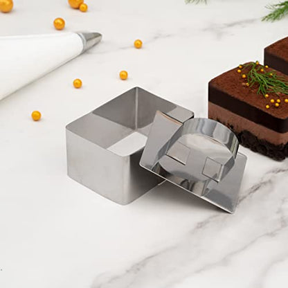 Restaurantware Pastry Tek Rectangle Stainless Steel Pastry Ring Mold - with Press - 3" x 2 1/4" x 1 1/2" - 1 count box - style: Rectangle