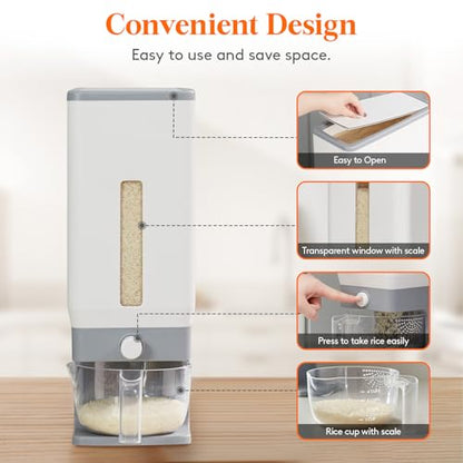 Lifewit Rice Dispenser 25 Lbs(11.3kg), Rice Storage Container Sealed Moisture Proof with Measuring Cup for Kitchen Pantry Household, BPA-Free, 1 Pack Grey - color: Light Grey