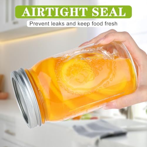 Wide Mouth Mason Jars 32 oz, 6 Pack Quart Canning Jars with Airtight Lids and Bands, Clear Glass Mason Jars for Canning, Pickling, Preserving, Meal Prep - size: 32oz - 6 Pack