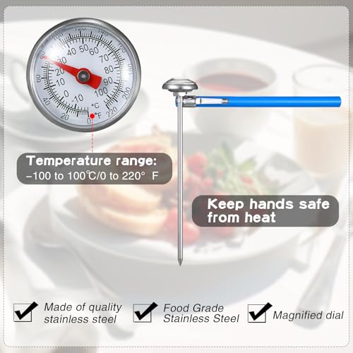 Xuhal 6 Pcs Stainless Steel Kitchen Thermometer with 5 Inch Long Stem 1 Inch Dial Thermometer Milk Frothing Food for Oven Probe Meat Grill BBQ Cooking Chocolate Water(Blue) - color: blue