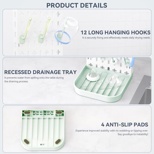 Baby Bottle Drying Rack Baby Bottle Holder Space Saving Bottle Dryer Rack Station Countertop Storage Organizer 12 Travel Bottle Drying Rack Vertical Breast Pump Part Plastic Bag Cup Dryer Tower Green - color: Green