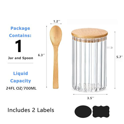 Steviieden 24 FL OZ Airtight Glass Jar with Bamboo Spoons Lids Overnight Oats Container Decorative Coffee Bar Food Storage Jar Cereal Nuts Salts Coffee Tea Flour Sugar Container Spice Jar