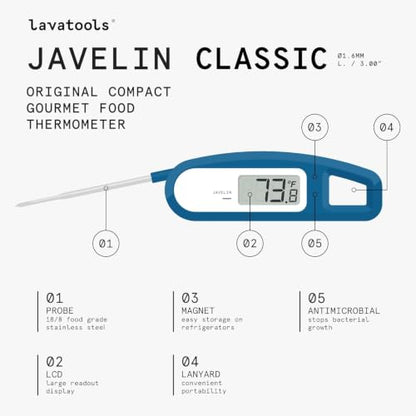 Lavatools Javelin® Digital Instant Read Meat Thermometer, Crimson | Ultra-Fast 3-Second, 2.75" Probe, Compact Foldable Design, IP65 Water Resistant, NSF Certified - color: Crimson