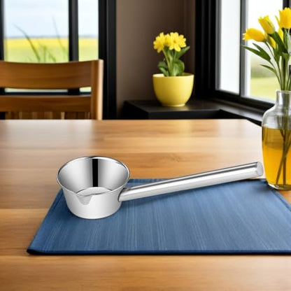Stainless Steel Long Handle Ladle with Pour Spout 35cm Water Scoop Kitchen and Garden Watering Tool Sturdy Metal Water Dipper for Cooking and Outdoor Use