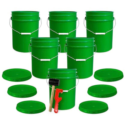 ePackageSupply 5 Gallon Plastic Bucket with Airtight Lid | Food Grade Bucket | BPA-Free | Heavy Duty 90 Mil All Purpose Pail | One 12" Rubber Mallet & One Lid Opener Included | 6 Pack - color: Green, size: 6 Packs