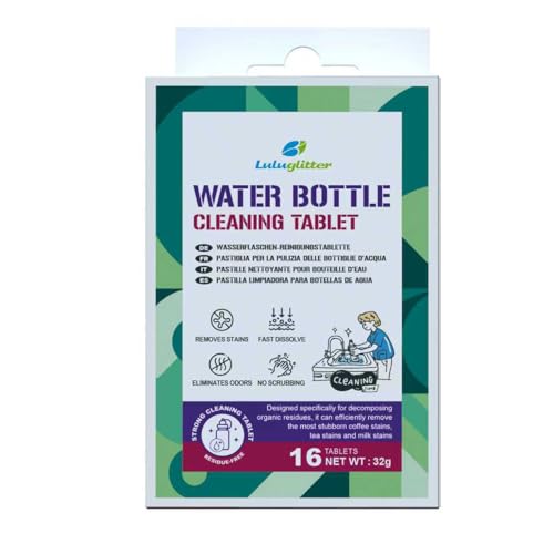 Water Bottle Cleaning Tablets for Bottle Bright 16 tabs blister Safe to Use | 16 tabs, fast-dissolving, removes stains, removes odors, for stainless steel, for travel - size: 16 Count (Pack of 1)