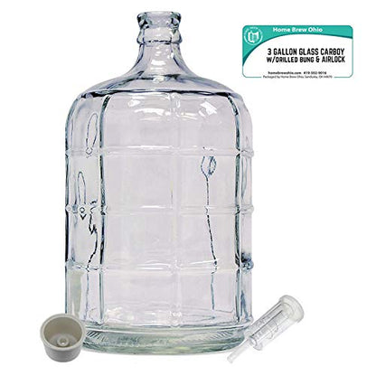 Home Brew Ohio 3 Gallon Glass Carboy with Drilled Bung and Three-Piece Airlock