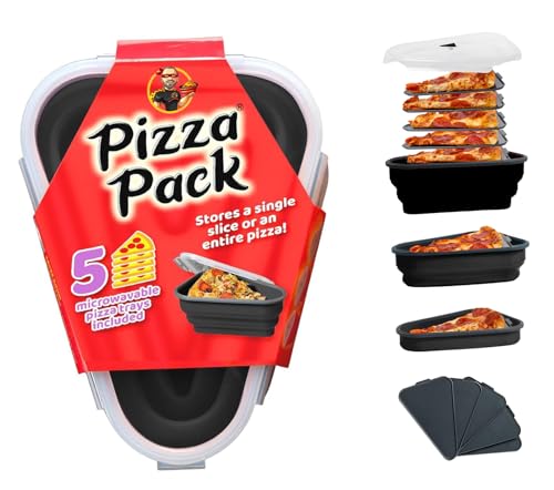 The Perfect Pizza Pack™ - Reusable Pizza Storage Container with 5 Microwavable Serving Trays - BPA-Free Adjustable Pizza Slice Container to Organize & Save Space, Black - color: Black, size: 1 Pack