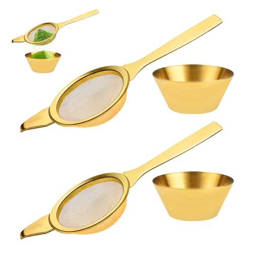ASTIMESA 2 Sets Stainless Steel Matcha Sifter Sieve with Base, 2.2'' Small Tea Strainer Fine Mesh Filter for Loose Leaf Coffee Cocktail Gold - color: Gold